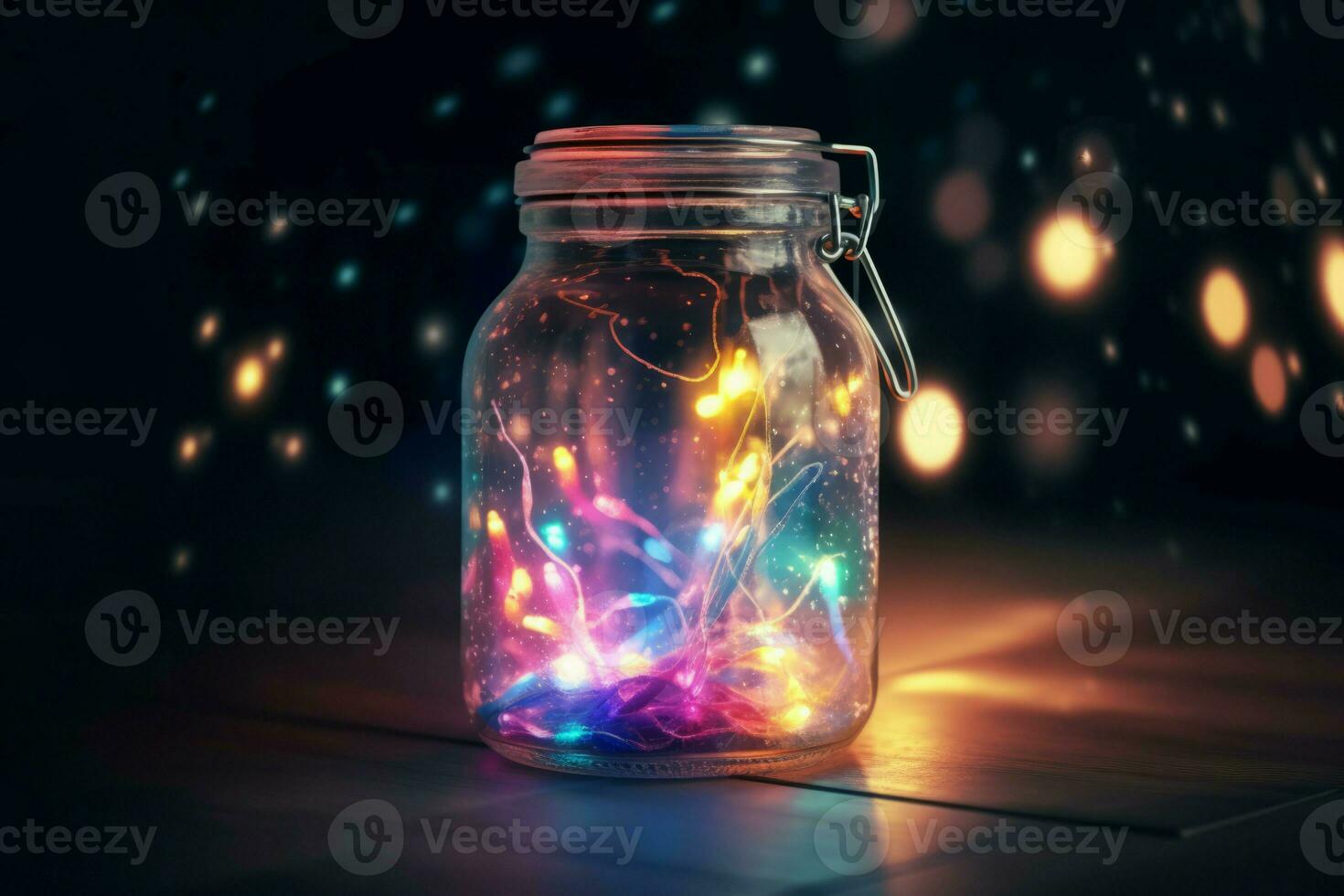 AI generated Colorful lights jar. Generate AI photo