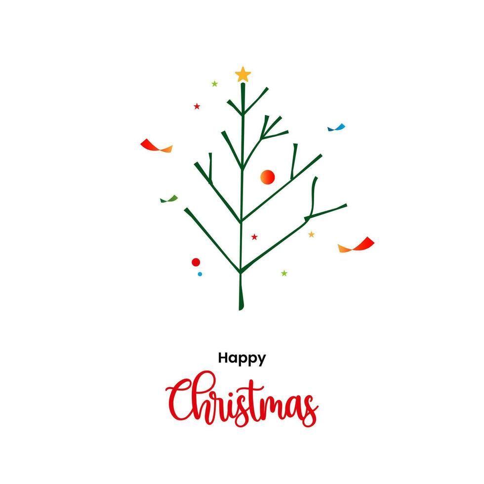 Happy christmas minimal tree greeting on white background vector