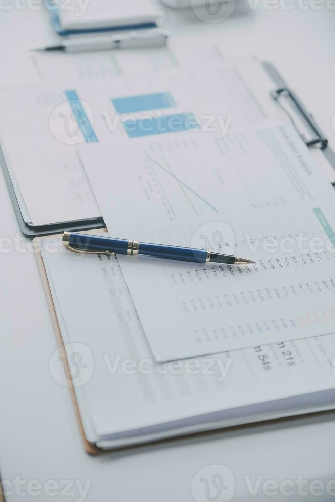 Business graphs and charts on table. Financial development, Banking Account, Statistics photo