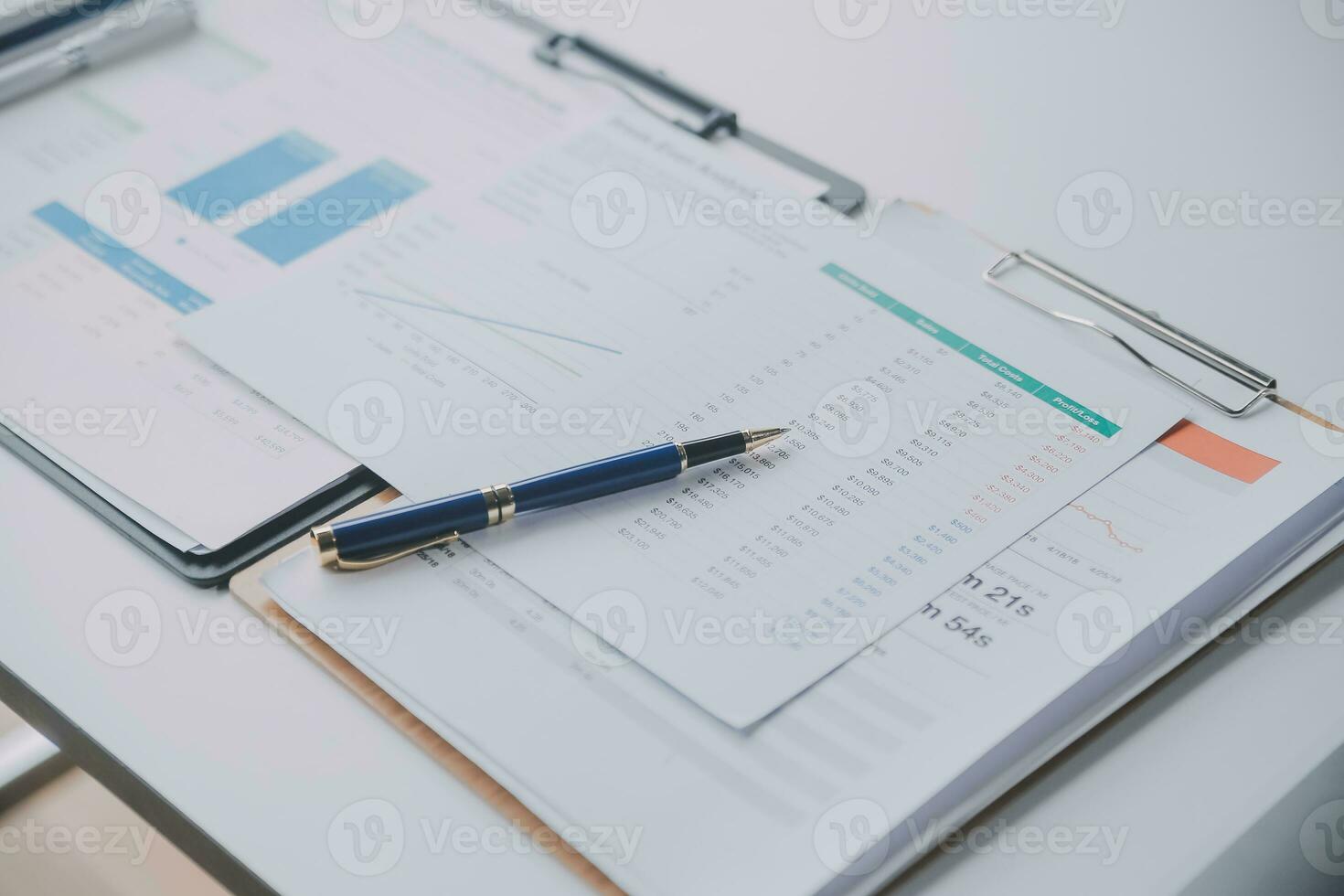 Business graphs and charts on table. Financial development, Banking Account, Statistics photo