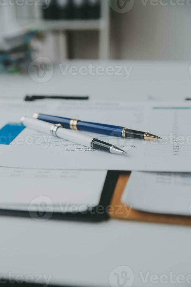 Business graphs and charts on table. Financial development, Banking Account, Statistics photo