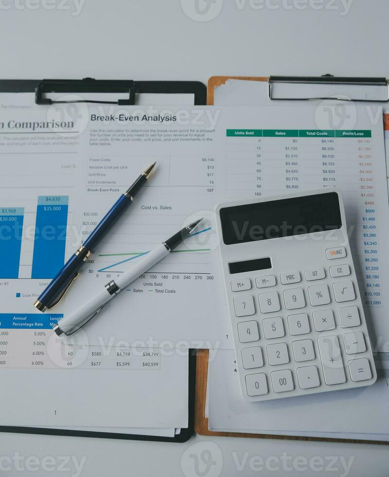 Business graphs and charts on table. Financial development, Banking Account, Statistics photo