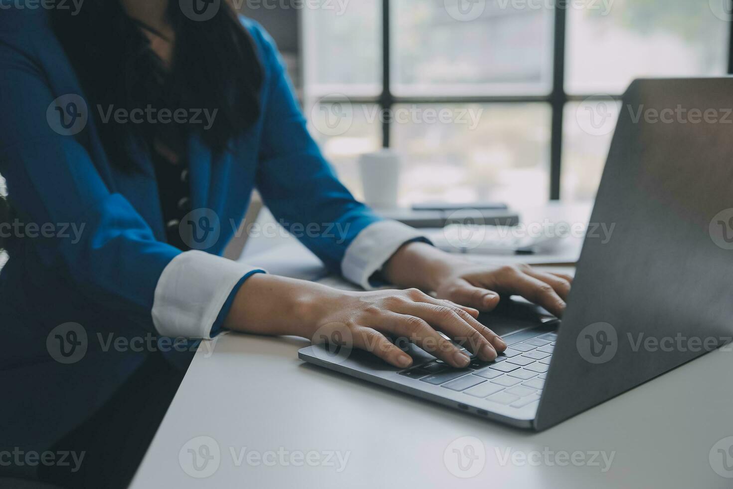 Audit concept,Administrator business man financial inspector and secretary making report calculating balance. Internal Revenue Service checking document. photo