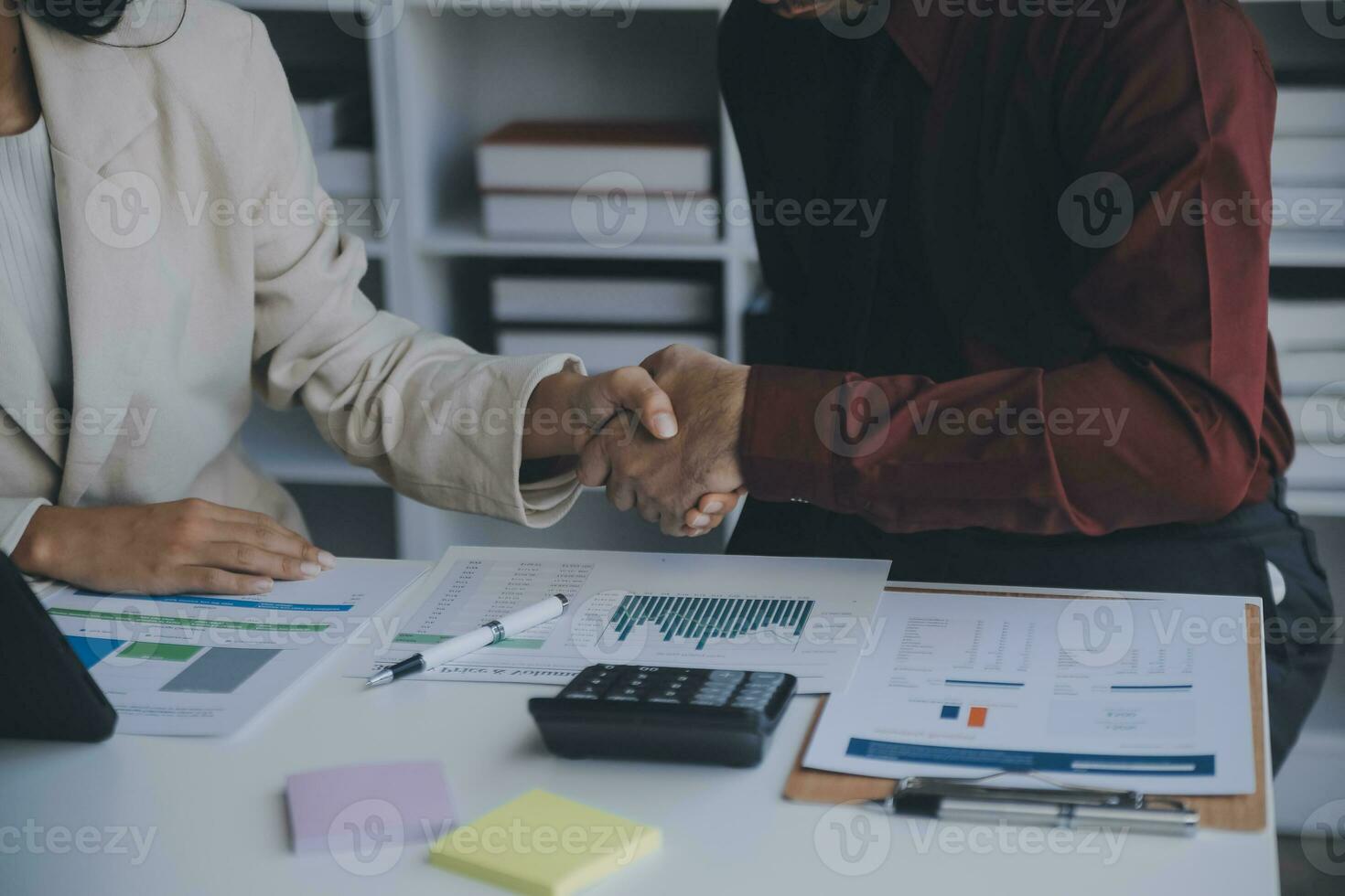 Audit concept,Administrator business man financial inspector and secretary making report calculating balance. Internal Revenue Service checking document. photo