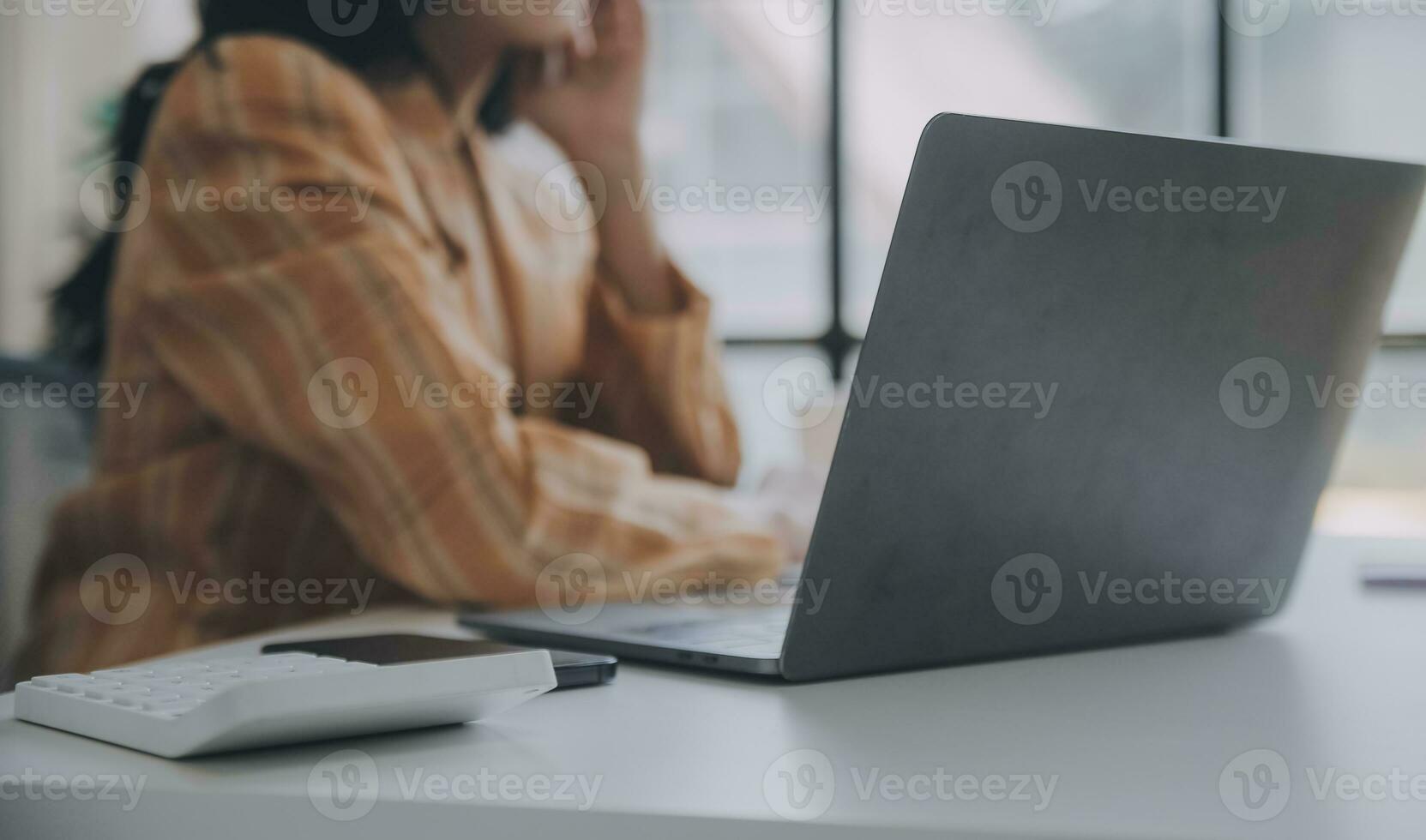 Audit concept,Administrator business man financial inspector and secretary making report calculating balance. Internal Revenue Service checking document. photo