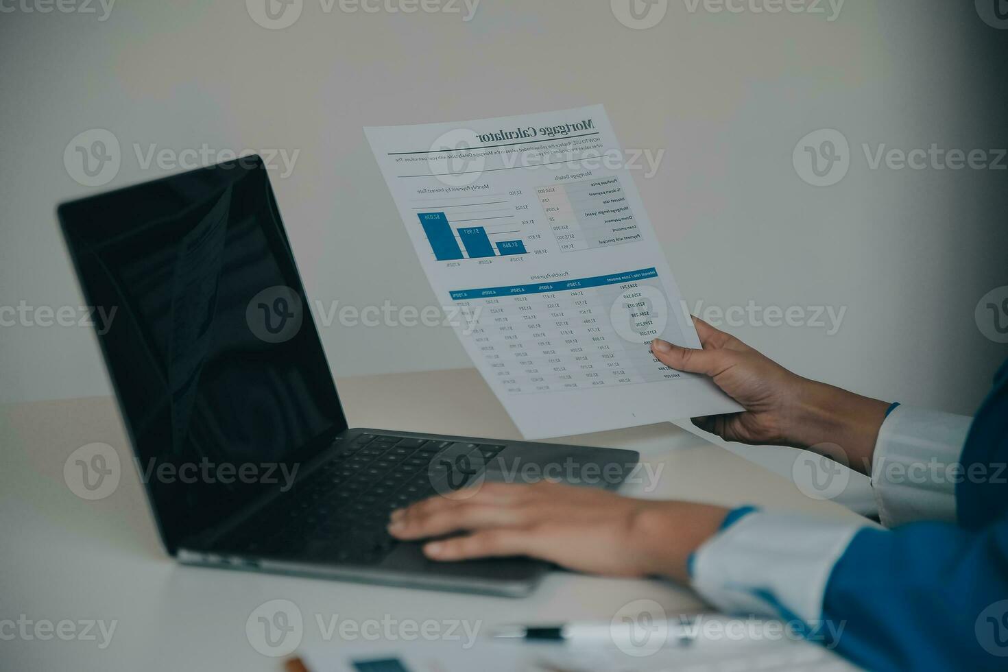Business Documents, Auditor businesswoman checking searching document legal prepare paperwork or report for analysis TAX time,accountant Documents data contract partner deal in workplace office photo