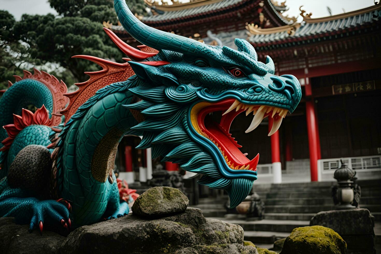 AI generated a close up of a statue of a dragon photo