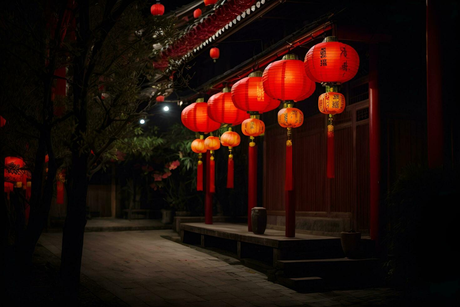 AI generated Chinese new year lanterns in china town photo