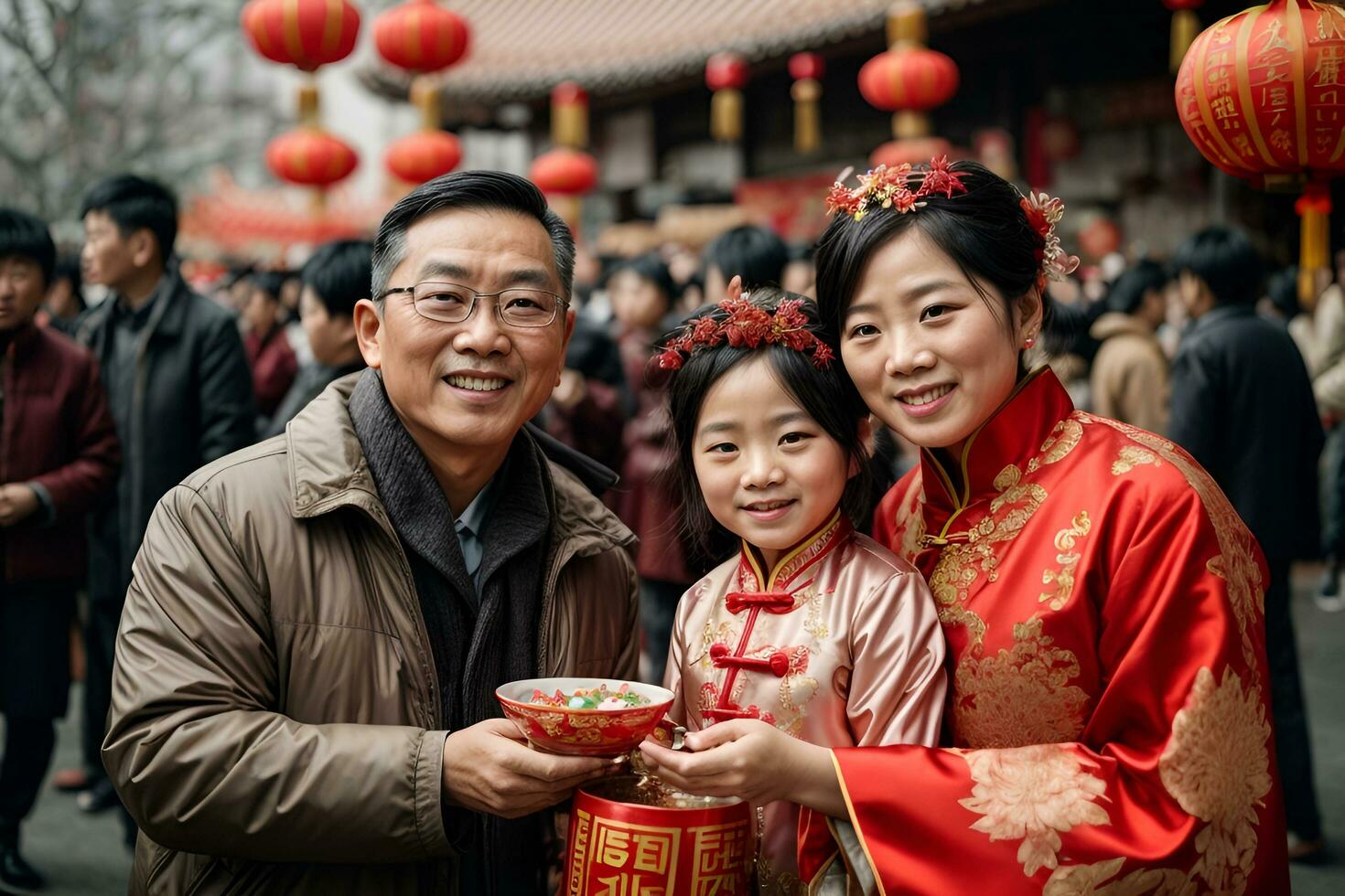 AI generated Chinese New Year family celebration photo