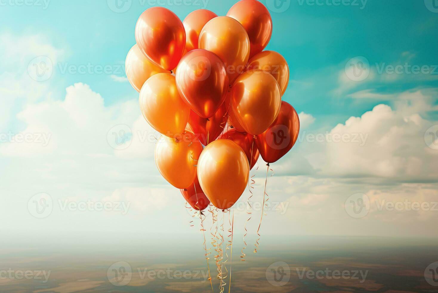 AI generated Bunch of red and orange festive balloons in the sky photo