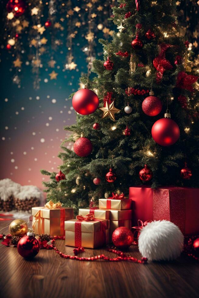 AI generated Realistic Merry Christmas and happy new year celebration background photo