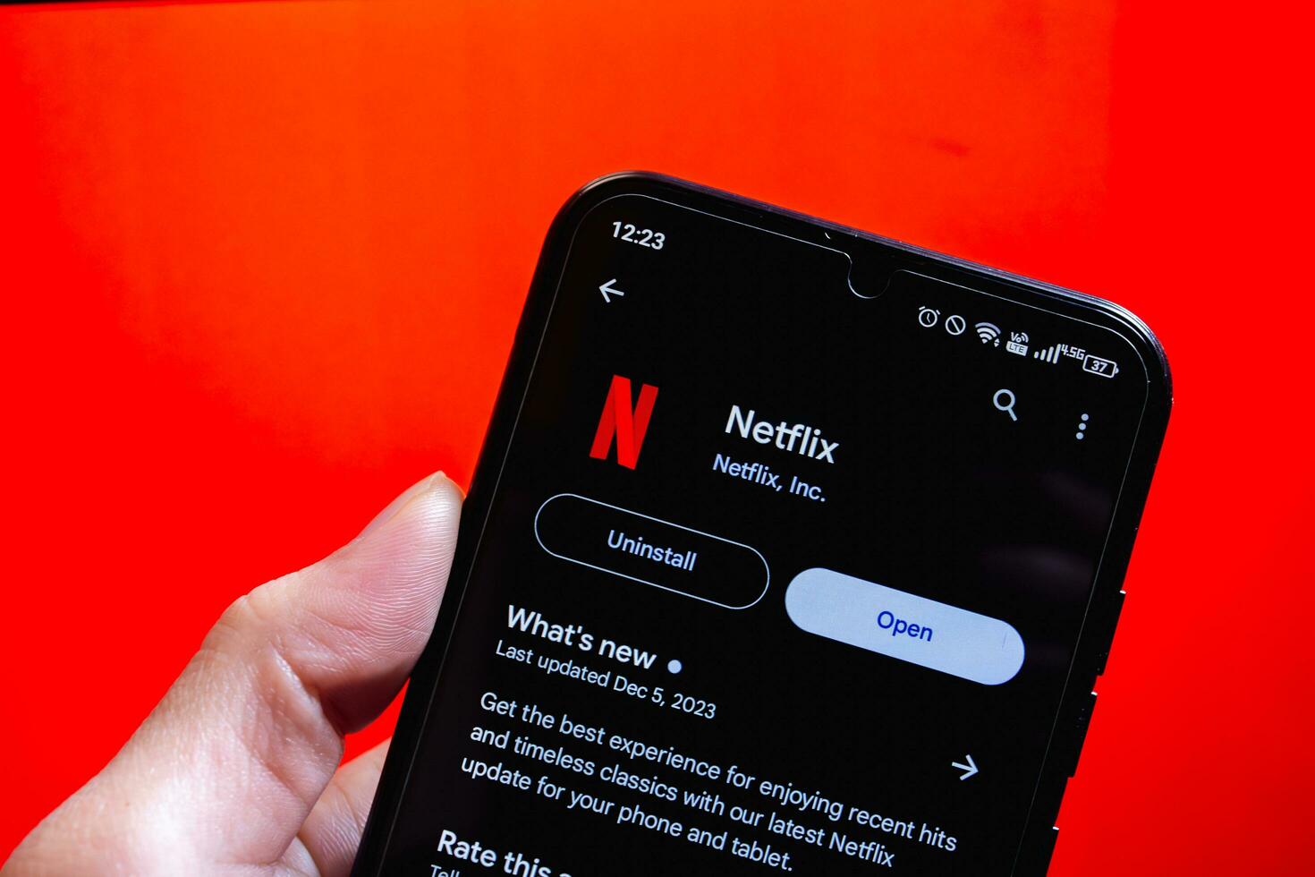 Afyonkarahisar, Turkey, December 20, 2023. Netflix Android application displayed on smartphone screen. photo
