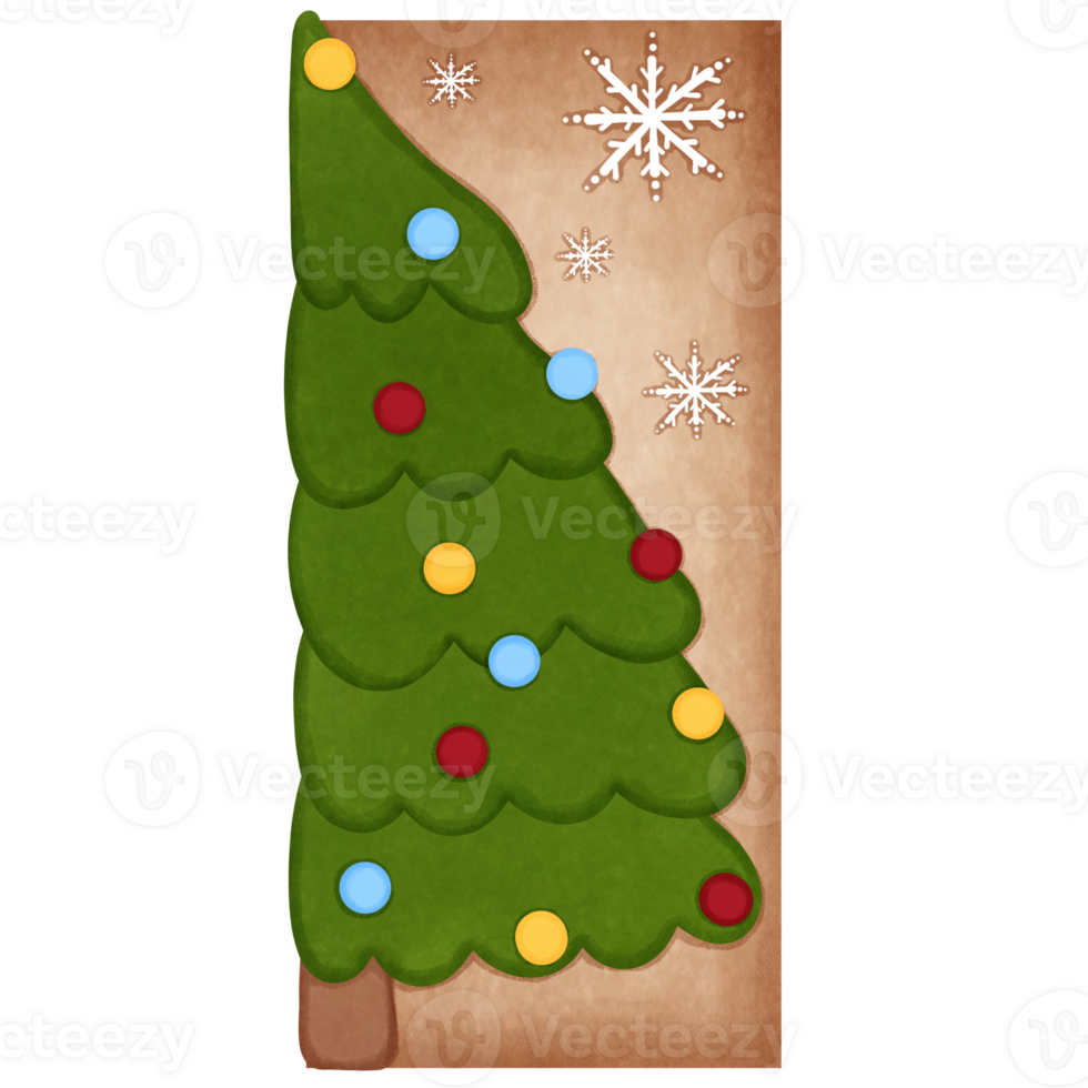 Adorable watercolor gingerbread cookie with pie tree and ornaments illustration.Christmas cookie. png