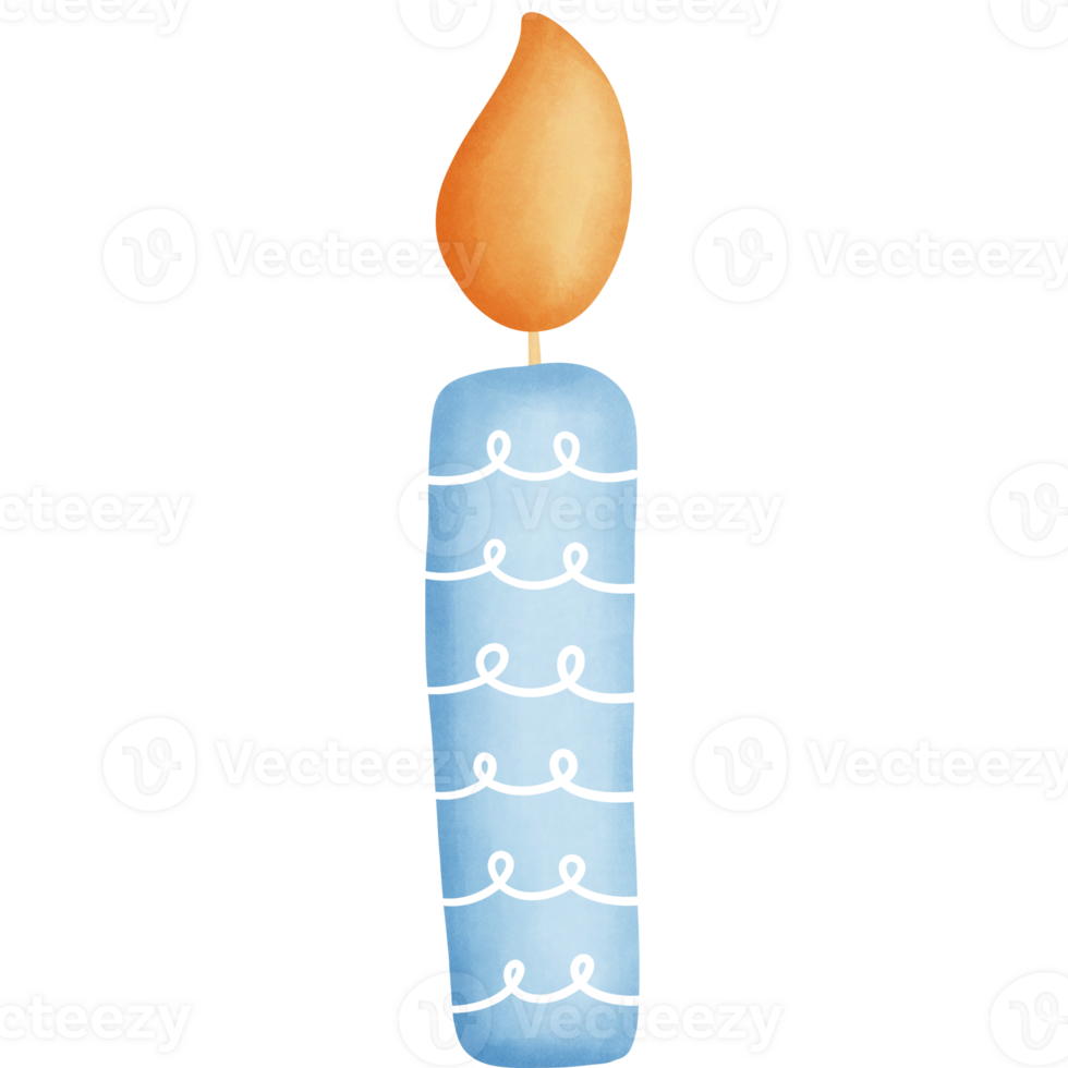 Watercolor blue candle for birthday party decorations. png