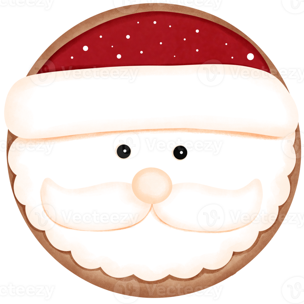 Aquarell süß Weihnachten Lebkuchen Santa Plätzchen Clipart.Weihnachtsmann Plätzchen mit rot Hut Illustration. png