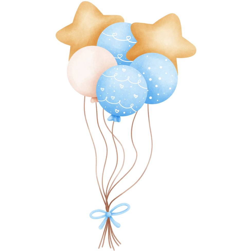 Watercolor pastel balloons bunches illustration.Birthday party decoration. png