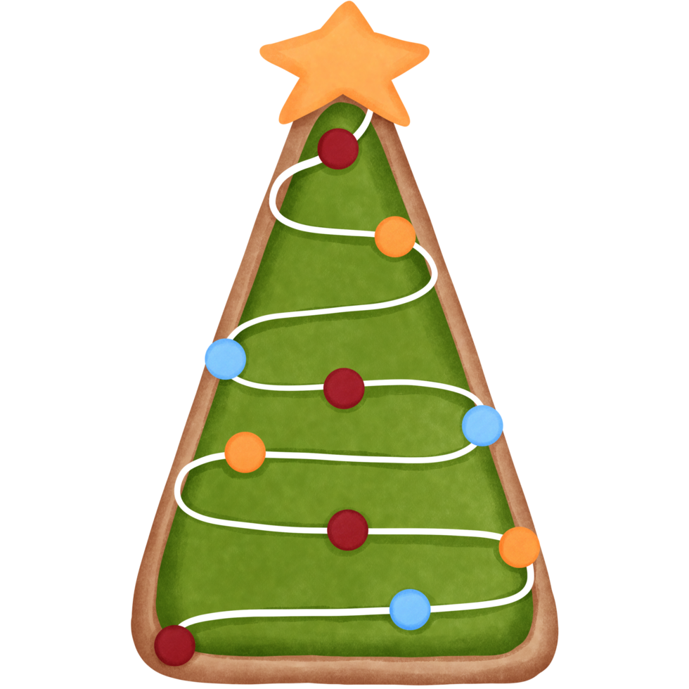 Adorable watercolor christmas cookie clipart.Christmas gingerbread cookie with pie tree and star illustration. png