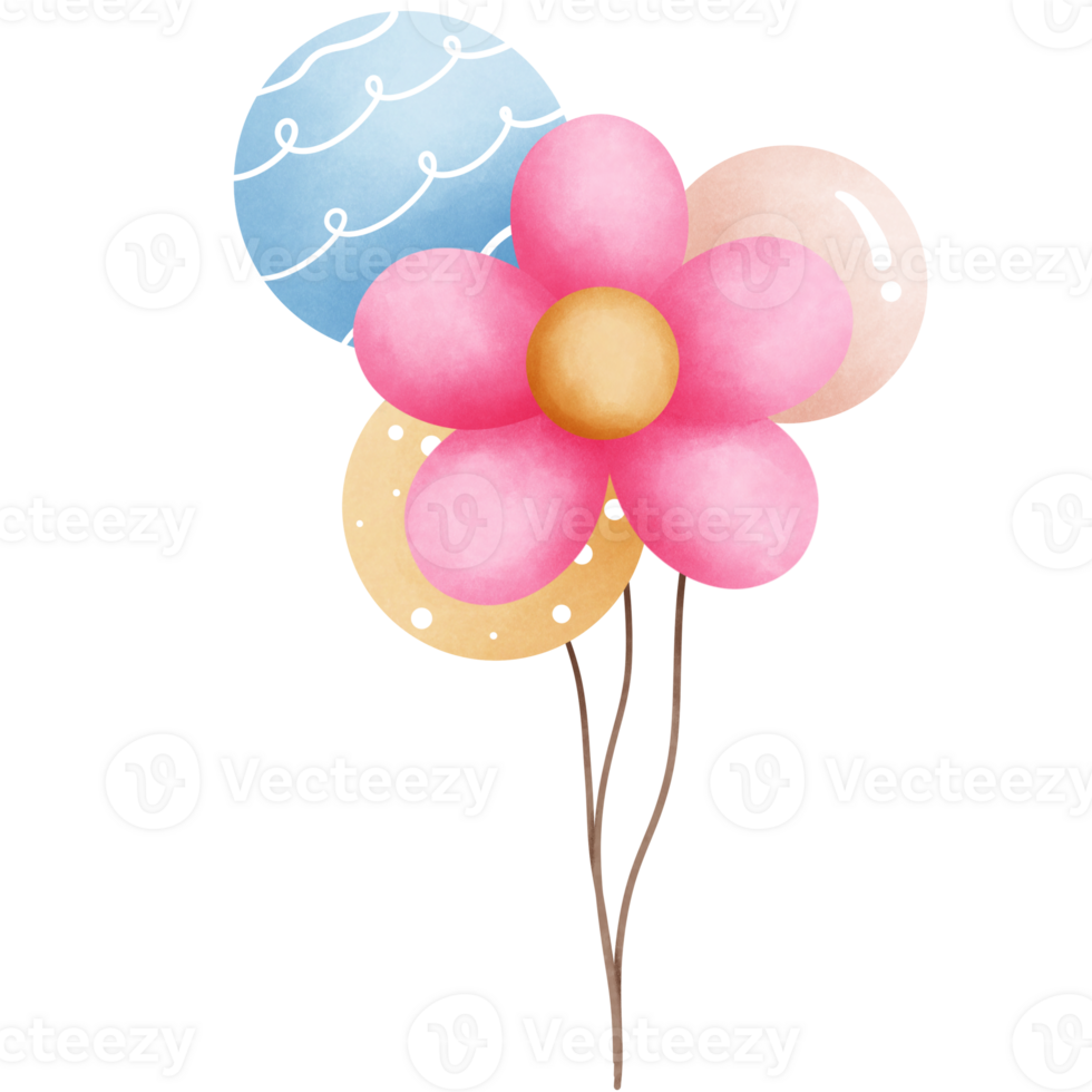 Watercolor colorful balloons illustration.Holiday party decorations. png
