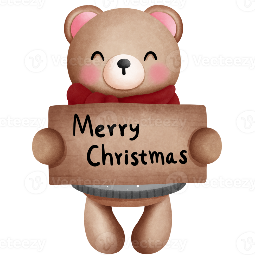 Merry christmas with cute teddy bear in christmas outfits clipart.Woodland animal clipart. png