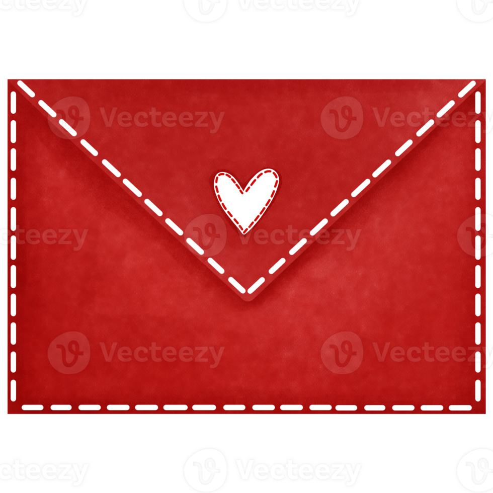 Romantic watercolor red envelope with heart clipart for valentines day. png