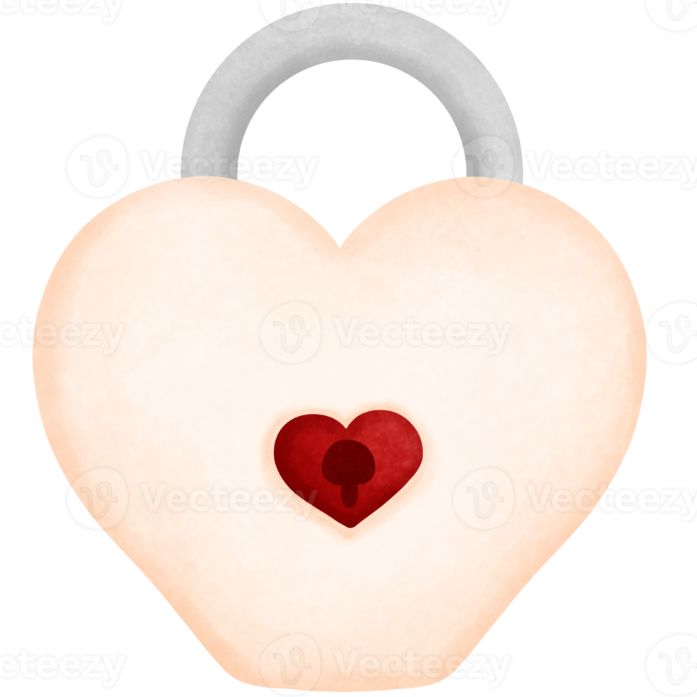 Adorable watercolor lock with red heart illustration. png