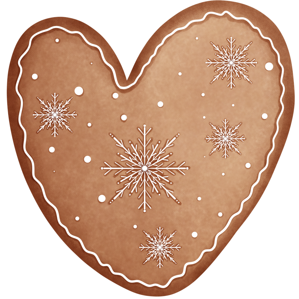 Whimsical holiday heart shaped gingerbread cookie in watercolor clipart. png