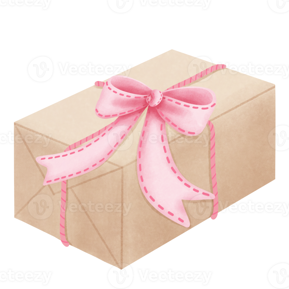 Watercolor gift box with ribbon bow clipart.Minimalist gift decoration. png