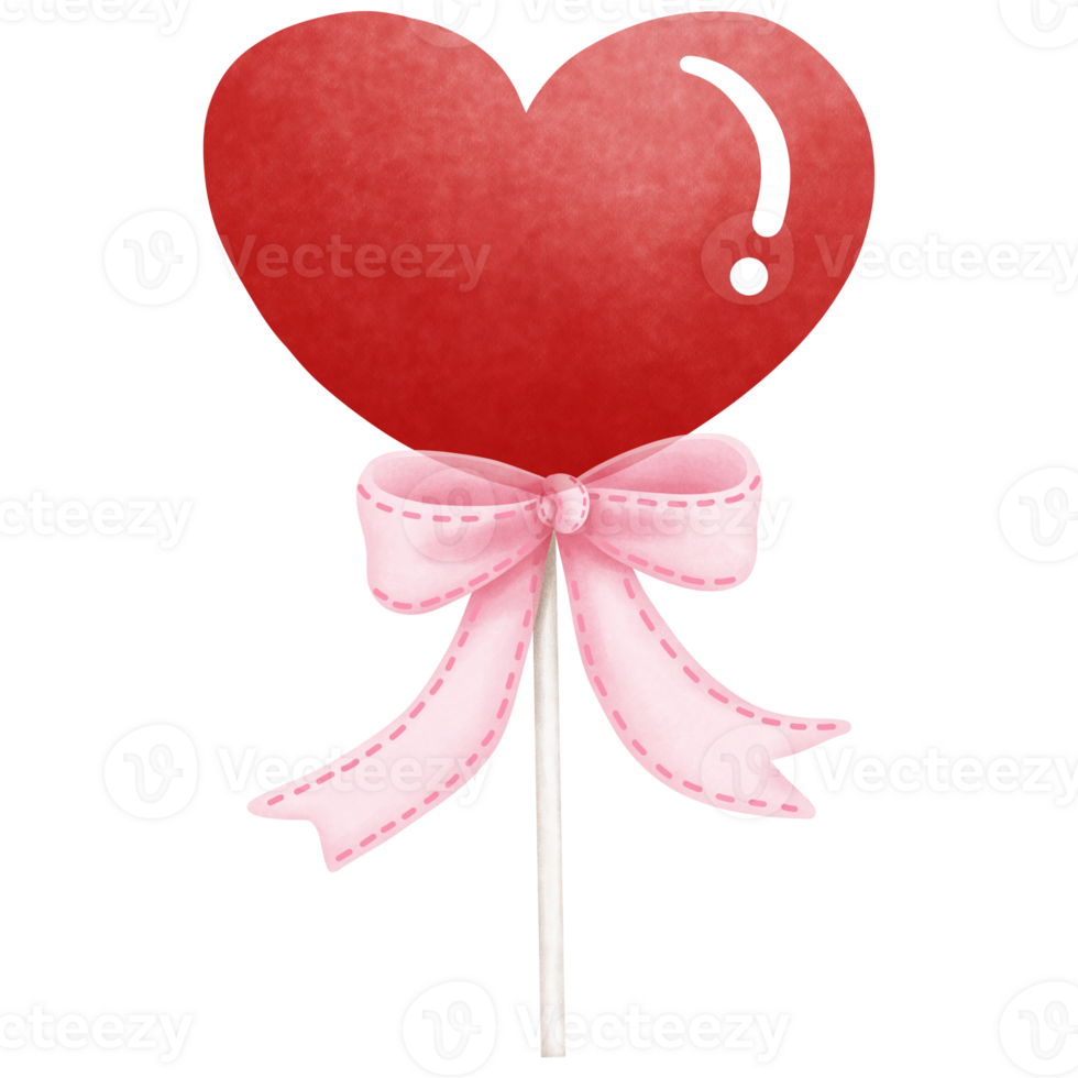 Watercolor red candy heart with pink ribbon bow clipart.Valentine food. png