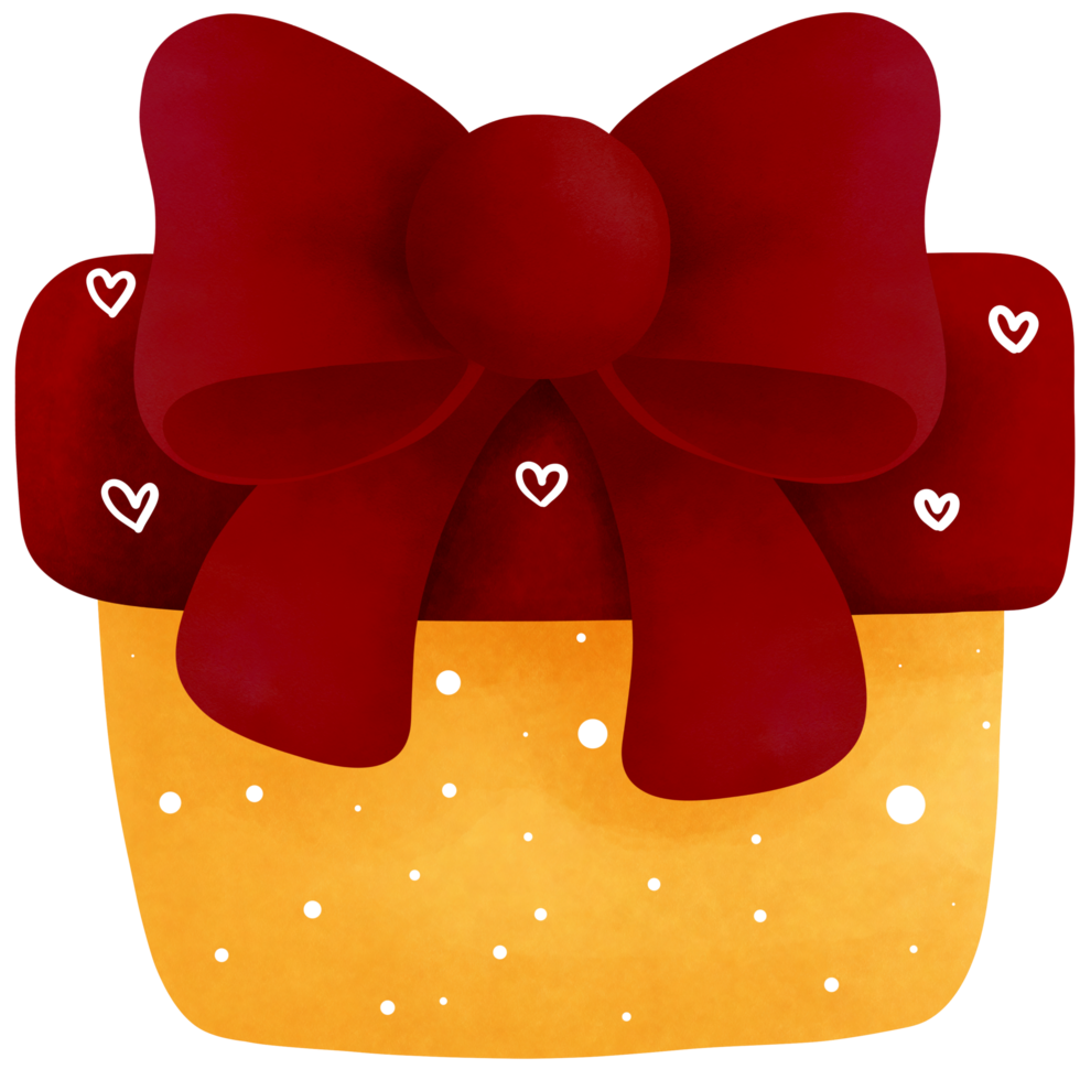 Watercolor red and yellow gift box clipart.Christmas gift decoration. png