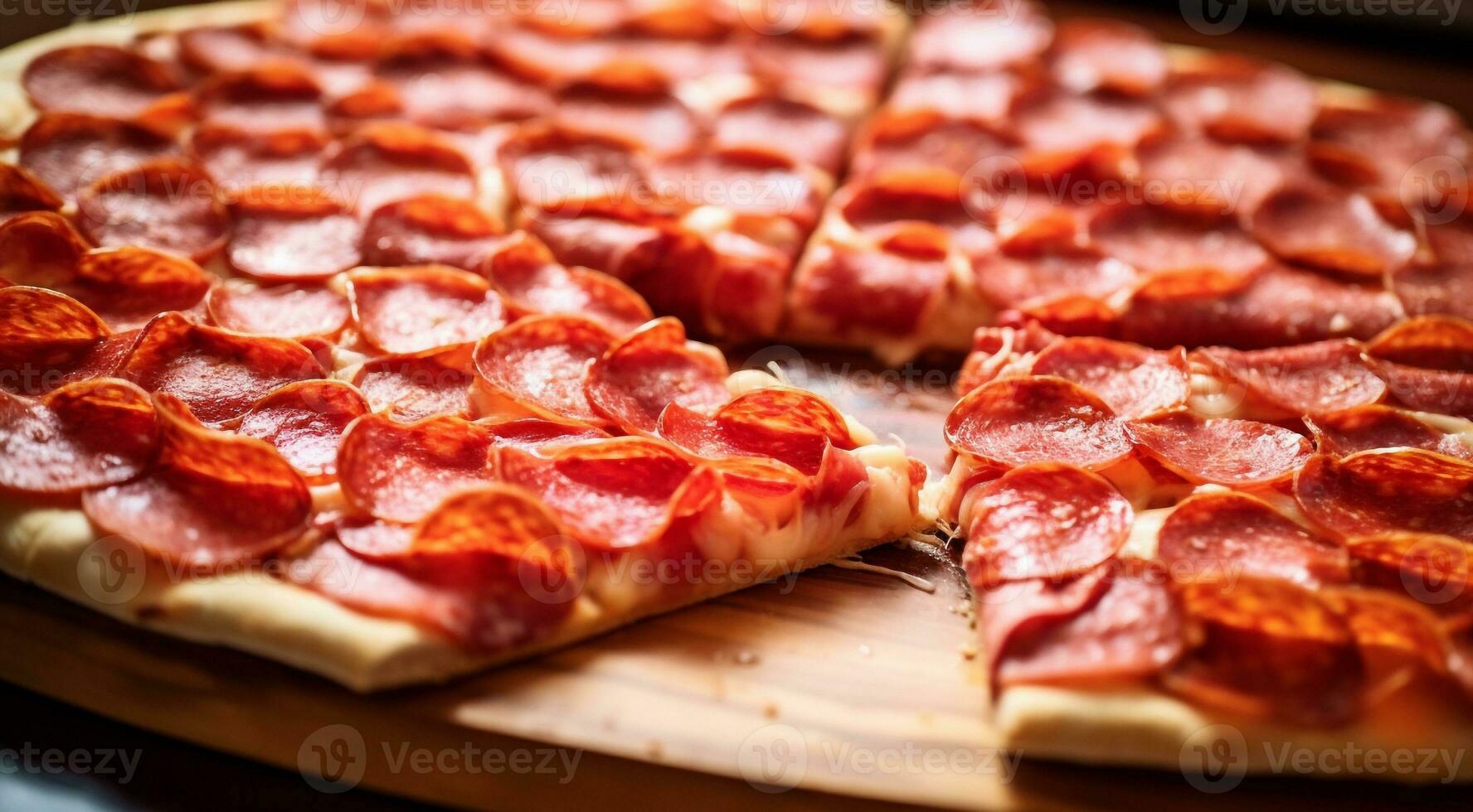 AI generated close-up of delicios pizza on the table, pizza background, italian pizza on the table, close-upo of a pizza, sliced pizza photo