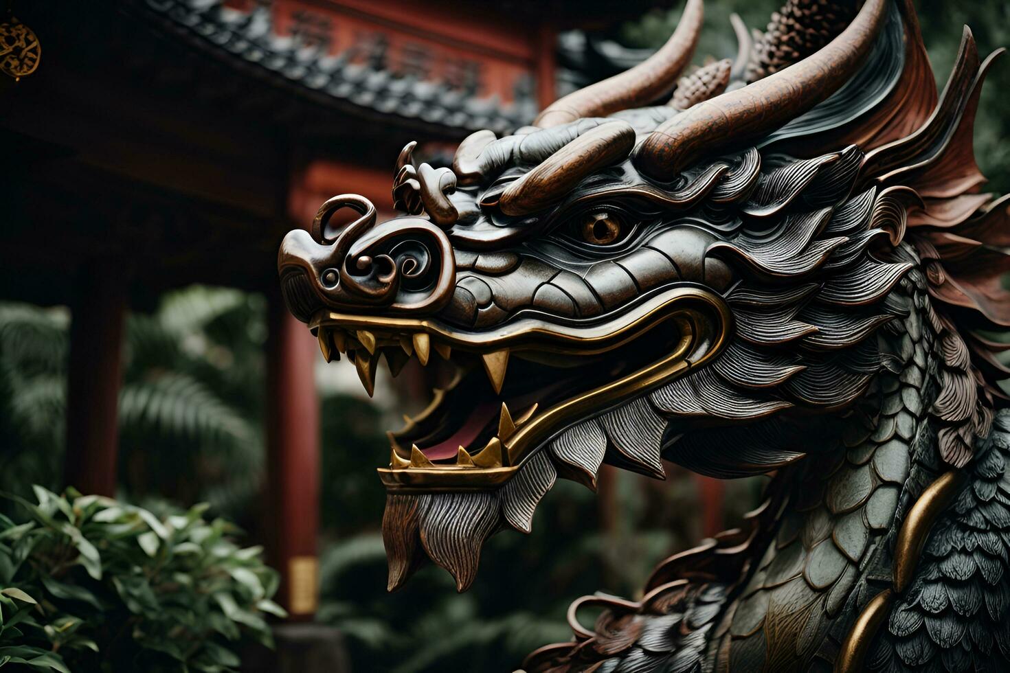 AI generated a close up of a statue of a dragon photo