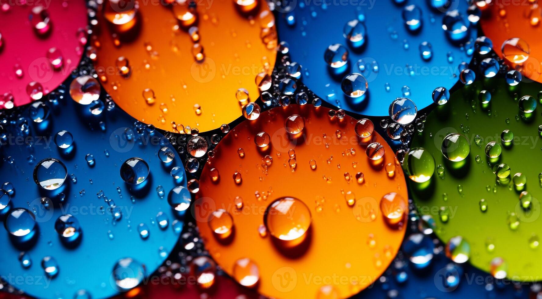 AI generated colored water drops on abstract background, water drops on