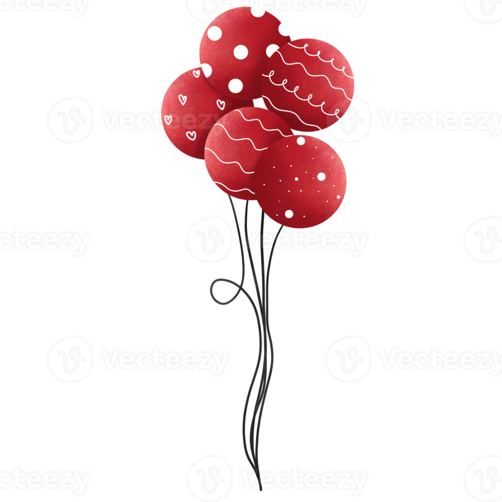 Adorable watercolor red balloons illustration. png