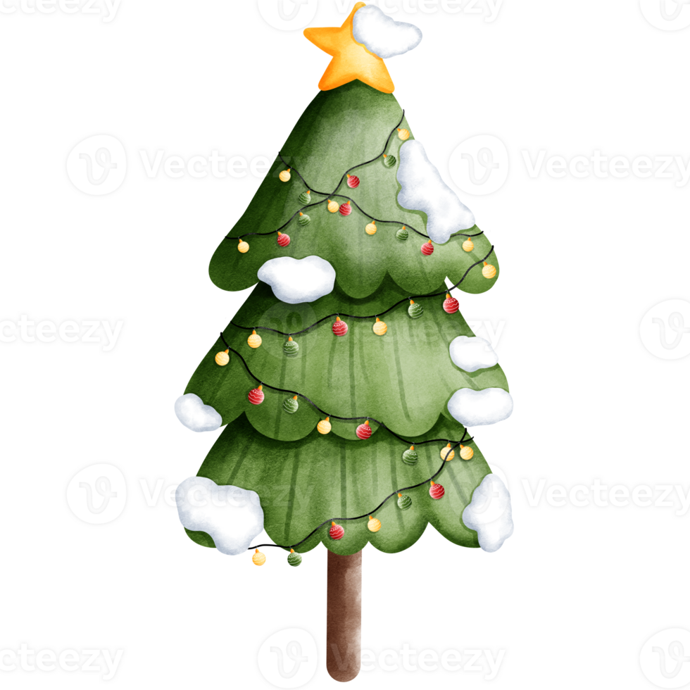 acuarela linda Navidad árbol con Navidad luces ilustración. png