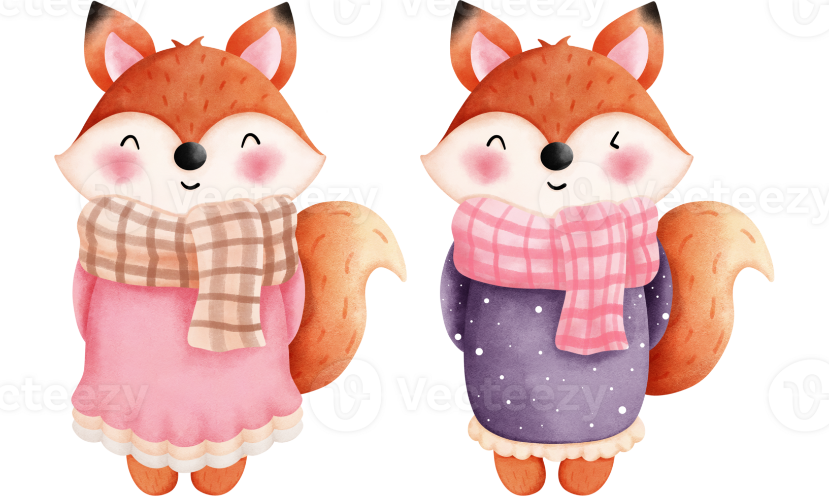 ensemble de mignonne l'automne renards clipart.aquarelle mignonne renards dans un coloré l'automne vêtements. png