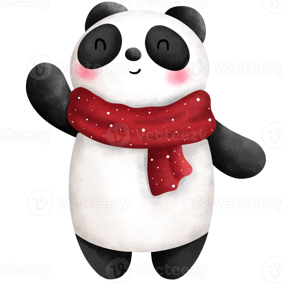 de fête aquarelle bébé Panda illustration avec rouge foulard. Noël animal clipart. png