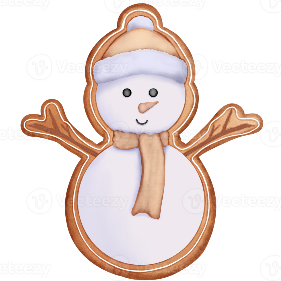 aquarelle Noël biscuit de mignonne bonhomme de neige avec bonnet chapeau et foulard. png