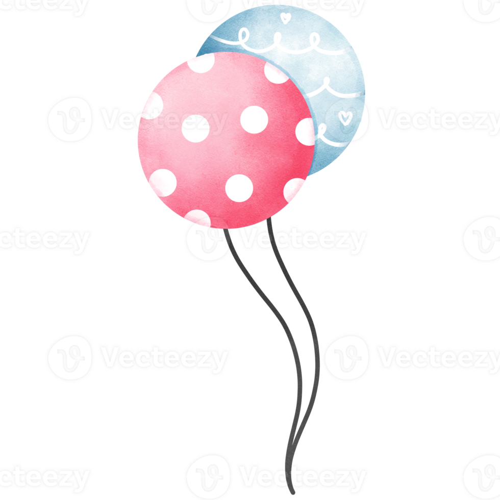 Watercolor christmas ornaments illustration with cute pink and blue balloons. png