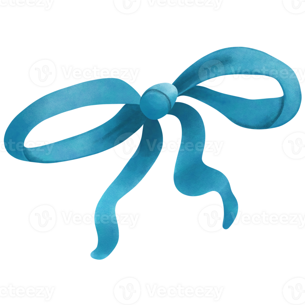 Watercolor party decoration with christmas blue ribbon bow. png