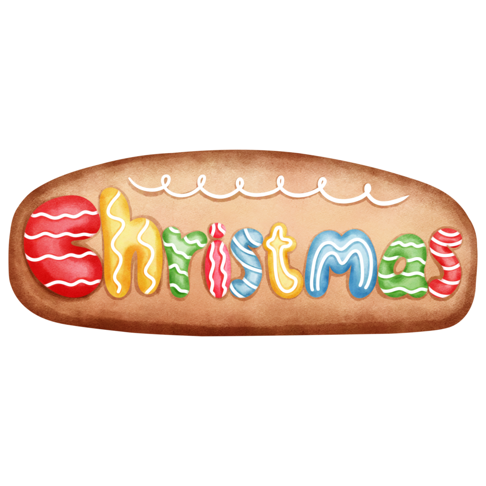 Watercolor christmas cookie with colorful letters. A festive and delicious holiday treat. png