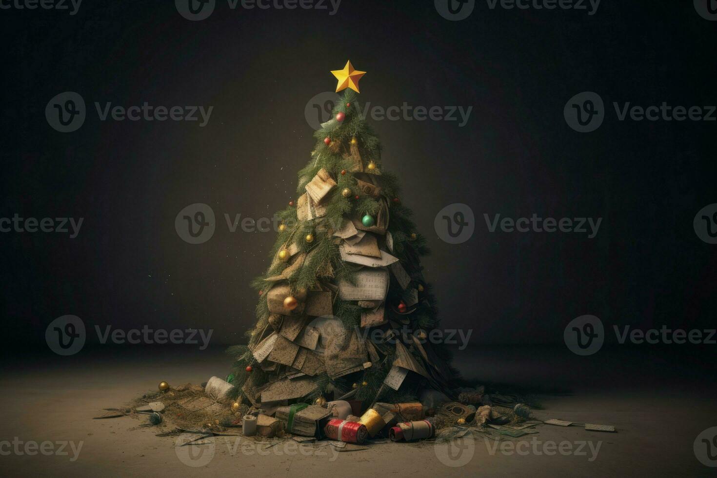 AI generated Garbage Christmas tree. Generate ai photo