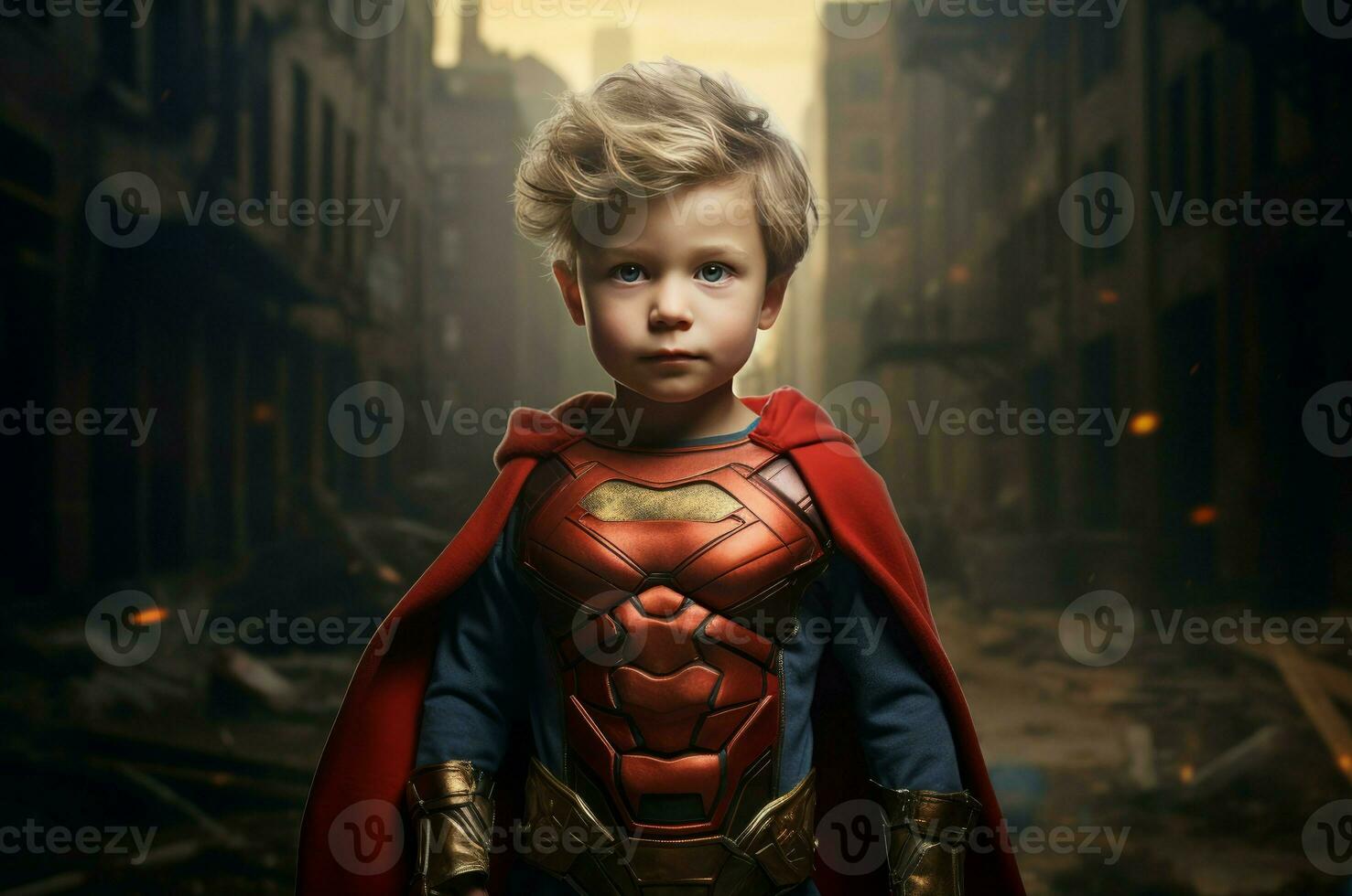 AI generated Energetic Little boy superhero strong. Generate Ai photo