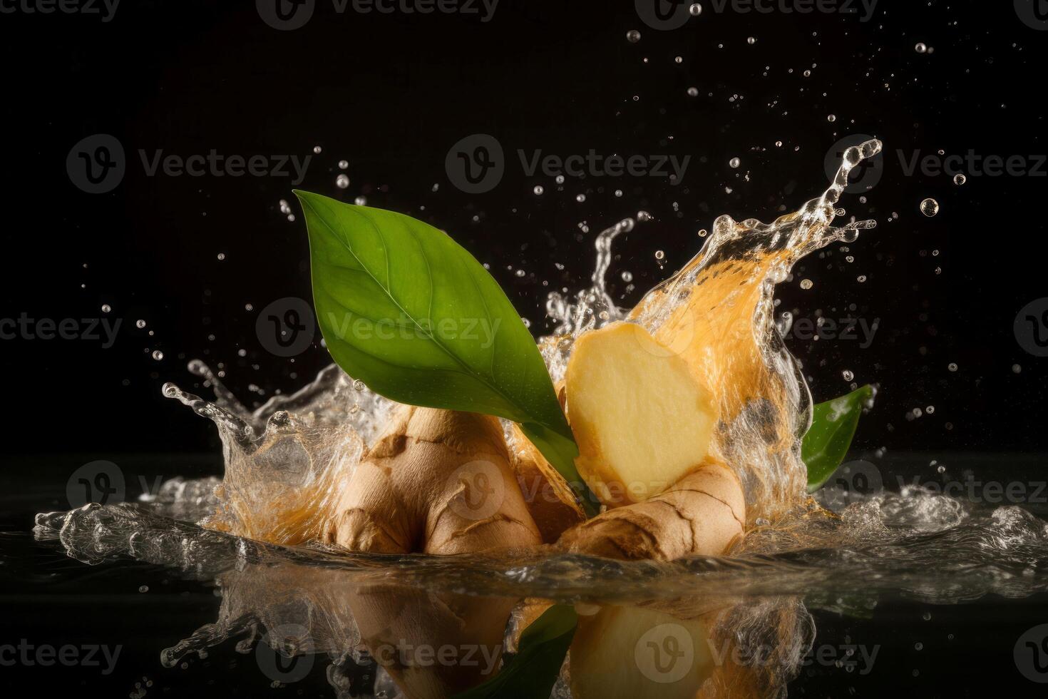 AI generated Ginger root in water splashes. Generate ai 36136017 Stock