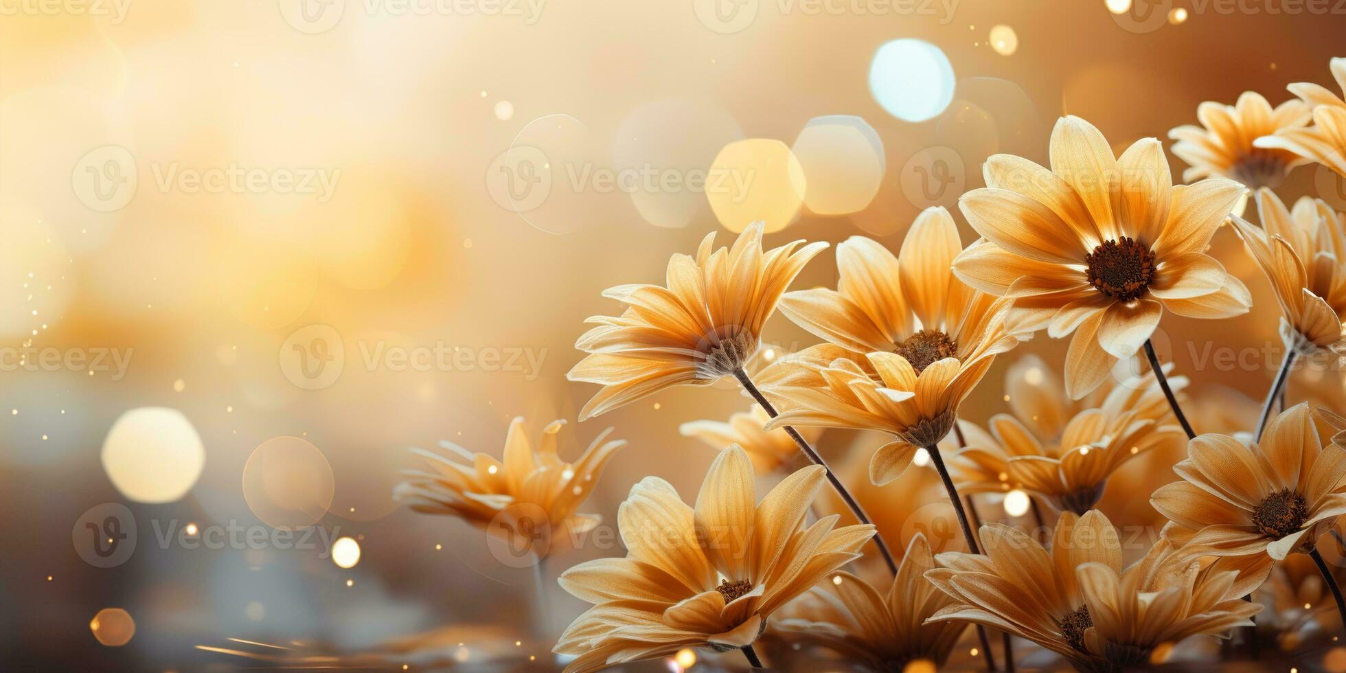 AI generated yellow pink soft color autumn flower blurred background photo