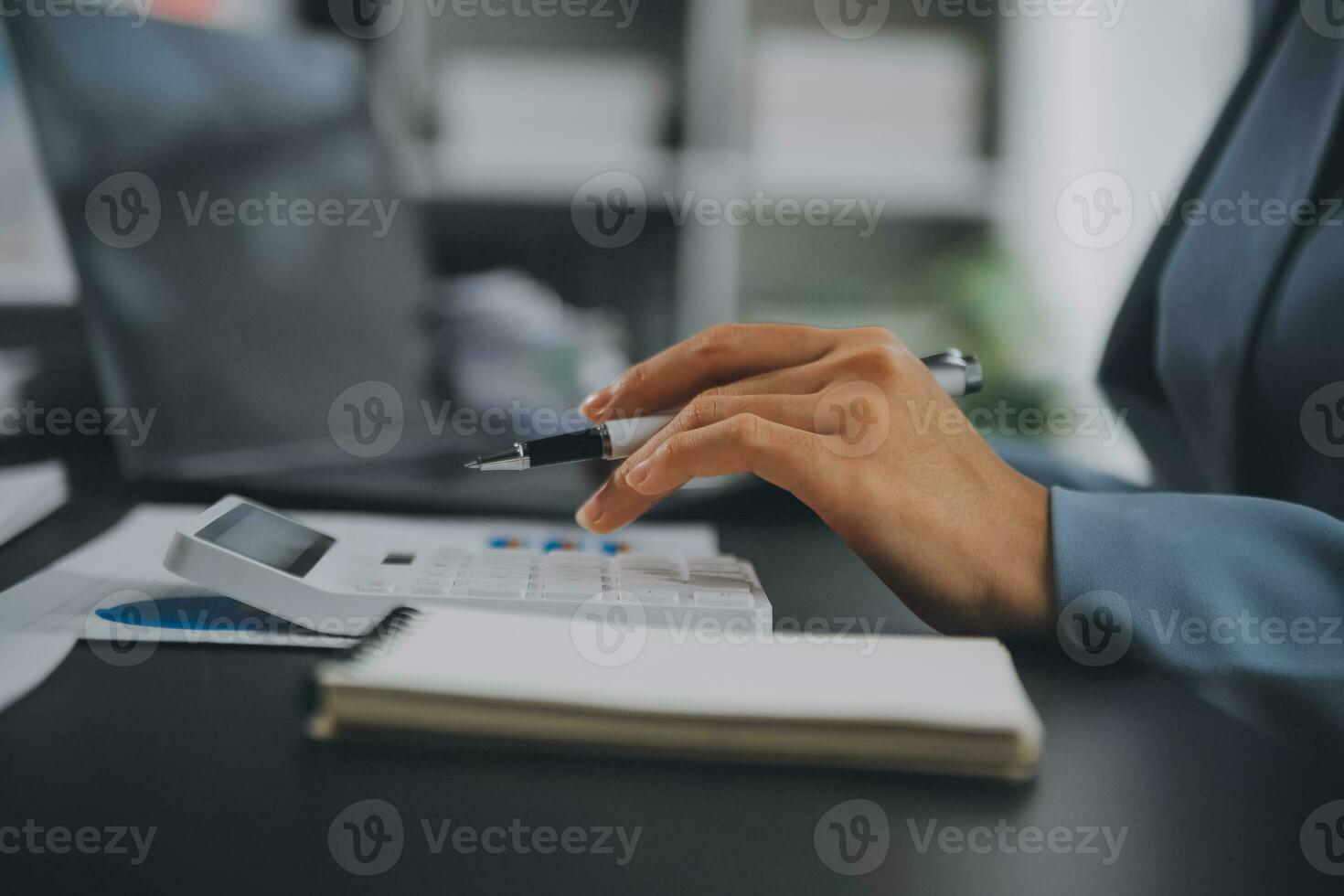 Financial Business team present. Business man hands hold documents with financial statistic stock photo, discussion, and analysis report data the charts and graphs. Finance Financial concept photo