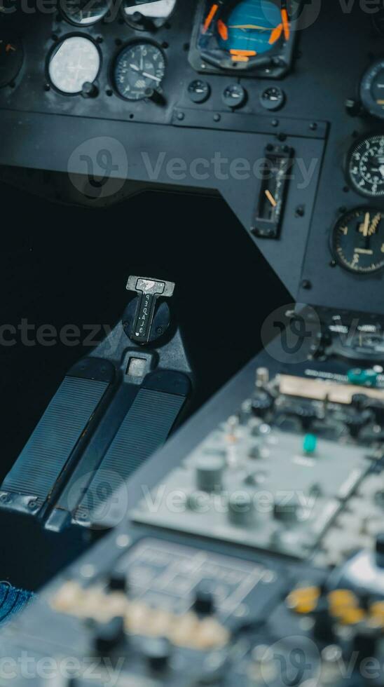 inside a big jet flying plane cockpit,flying above clouds photo