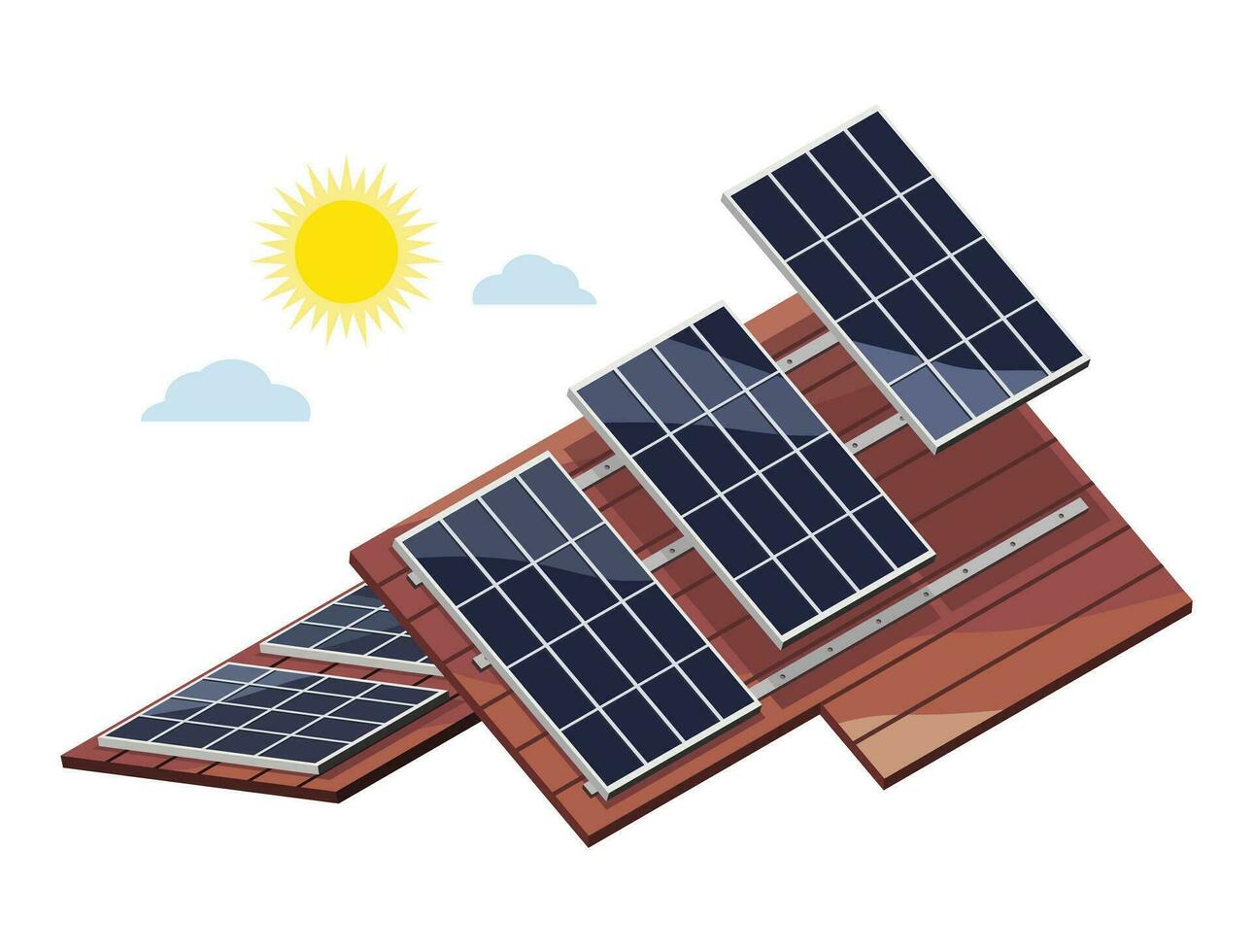 how to install solar panels on roof top of house Solar cell installation concept with sun sky isometric isolated cartoon vector