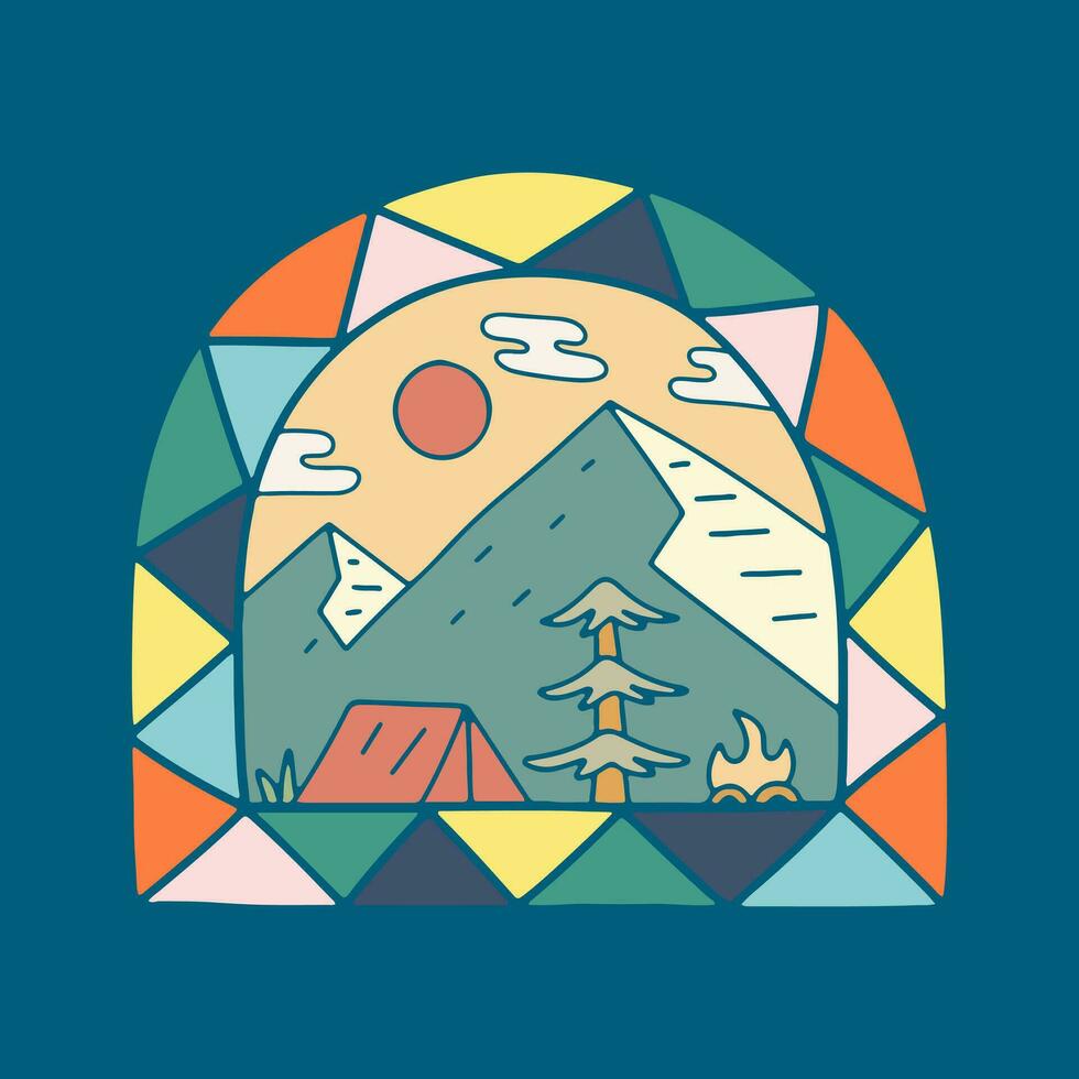 Explore the nature with camping activity illustration for badge, sticker, patch, t shirt design, etc vector