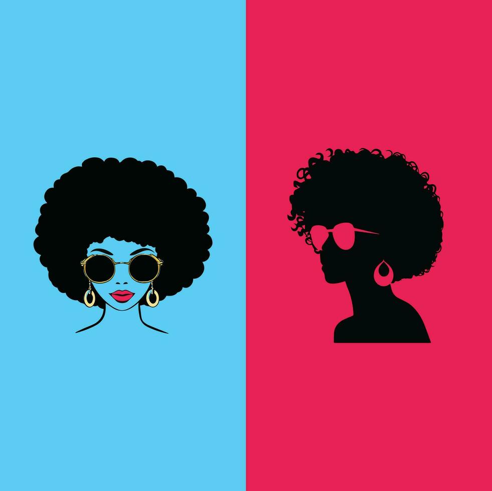 icono me gusta retrato disparo a la cabeza de africano americano joven niña vistiendo gafas de sol vector