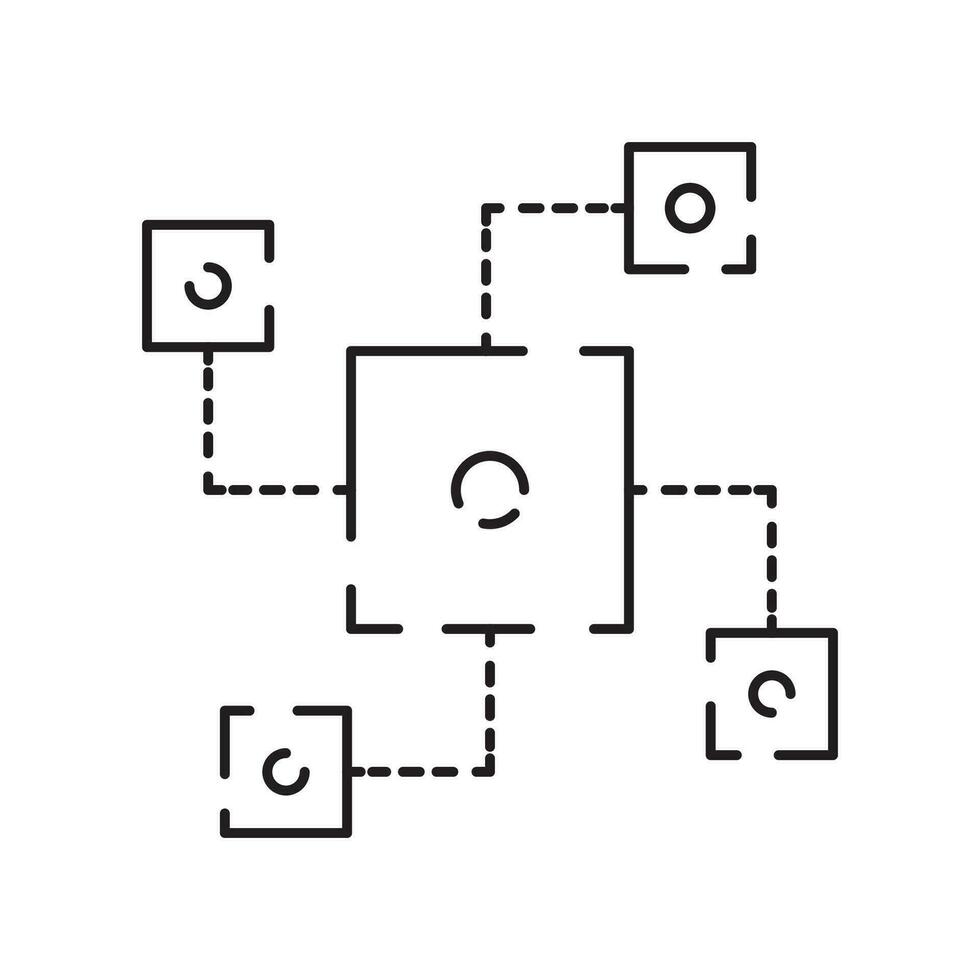 blockchain Delgado negro línea icono vector ilustración. contorno el financiero estructura de bitcoin y criptomoneda inversión, fintech transacción y pago, cripto comercio y intercambio.